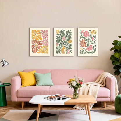 WENGTIAO 3Pcs Flower Market Canvas Wall Art Boho Floral Prints Posters Colorful Blossom Paintings Pictures Minimalist Wildflower Artwork for Living Room Girls Room Nursery Bedroom 16x24x3