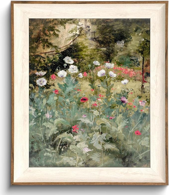 Framed Vintage Wall Art Decor, Canvas Wall Art Room Decor Vintage Still Life Flower Art Prints, Farmhouse Wall Decor Poppy Canvas Oil Painting, Rustic Botanical Floral Wall Decor Pictures, Landscpae Prints - 10x12Inch