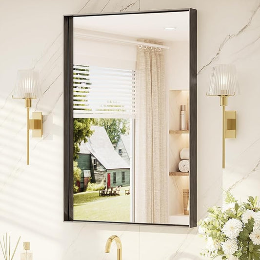 TETOTE Black Bathroom Mirror 24" x 36" Matte Black Vanity Mirror for Over Sink, Tempered Glass, Modern Farmhouse Rectangle Frame Wall Mirrors for Bathroom, Living Room, Bedroom, Entryway