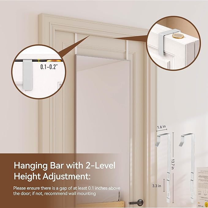 NARCISSUS 57x16 Mirror Door Hanging Full Length Body with Floor Stand or Wall Mounted Metal Aluminum Frame Tempered Glass Rectangle Mirrors for Bedroom Dressing Living Room Bathroom 57 inch Silver