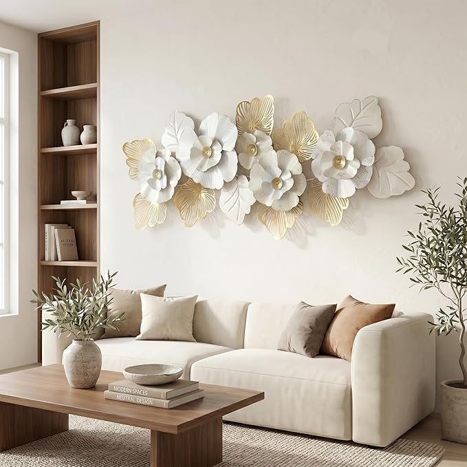 Axioglo Large Metal Wall Art Decor, 3D Abstract Floral Design, Handcrafted Metal Wall Sculpture for Living Room, Bedroom & Entryway（59"）
