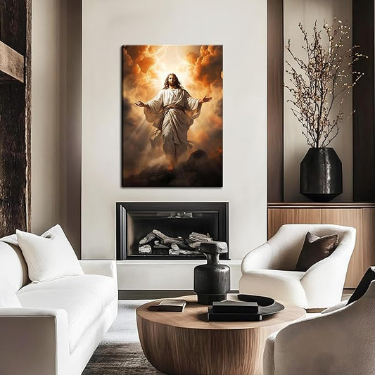 Jesus Canvas Wall Art, Christ Divine Mercy Portrait, Catholic Christian Wall Decor of God for Living Room or Prayer Room, Vintage Room Decor Picture – 16"x24" Framed