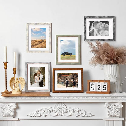 Fixwal 8x10 Picture Frame Set of 5, Vintage Photo Frame, Rustic Retro Picture Frame with Tempered Glass, Decorative Art on Walls and Tabletop Placement