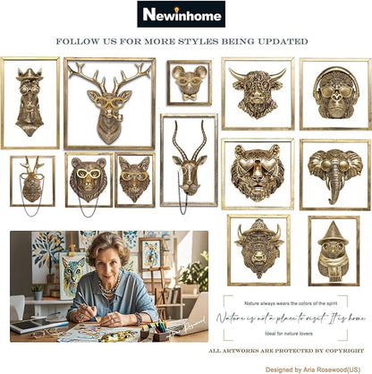 Newinhome Animal Heads Wall Decor (Includes Metal Frame) Resin Animals Sculptures Head Wall Hanging Decoration Gold vintage Wall Sculpture for Living Room Bedroom Office (American Bison)