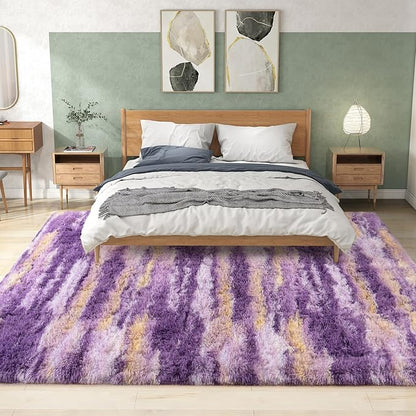 Shag Rugs for Living Room 9x12, Ultra Soft Abstract Purple Big Fuzzy Rugs for Bedroom, 9 x 12 Fluffy Shaggy Plush Carpet Girls Kids Room Dorm Upgrade Non-Slip