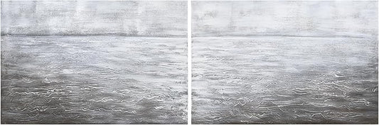 Empire Art Direct Abstract Wall Art Textured Hand Painted Canvas by Martin Edwards, Diptych, 24" x 36" each, Silver Light