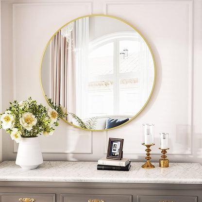 VooBang Round Mirror 19.6" Gold Wall Mounted Circle Mirrors Vanity Mirror with Aluminum Alloy Frame Modern Decoration for Bathroom, Living Room, Vanity, Bedroom, Entryway