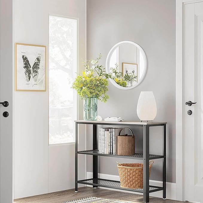 JJUUYOU Round White Wall Mirror Small Circular Mirror for Bathroom Vanity Mirror Wall Circle for Wall Wood Frame Make up Mirror for Entryway Living Room, Bedroom, Dorm Decorative