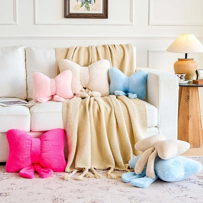 Lfsaaj Bowknot Pillow Ivroy Cute Bow Decorative Throw Pillows 12" Aesthetic Home Decor Bow Cushions Butterfly Knot Plush Pillow for Bedroom Couch