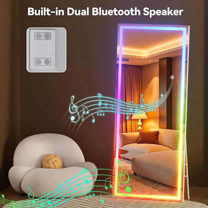 Hasipu 81"x33" LED RGB Bluetooth Home Gym Mirror Full Length with Lights, Wall Mount & Free Standing Full Body Mirror for Bedroom Workout Yoga, Detachable Stand, 7 Color & Brightness Adjustable