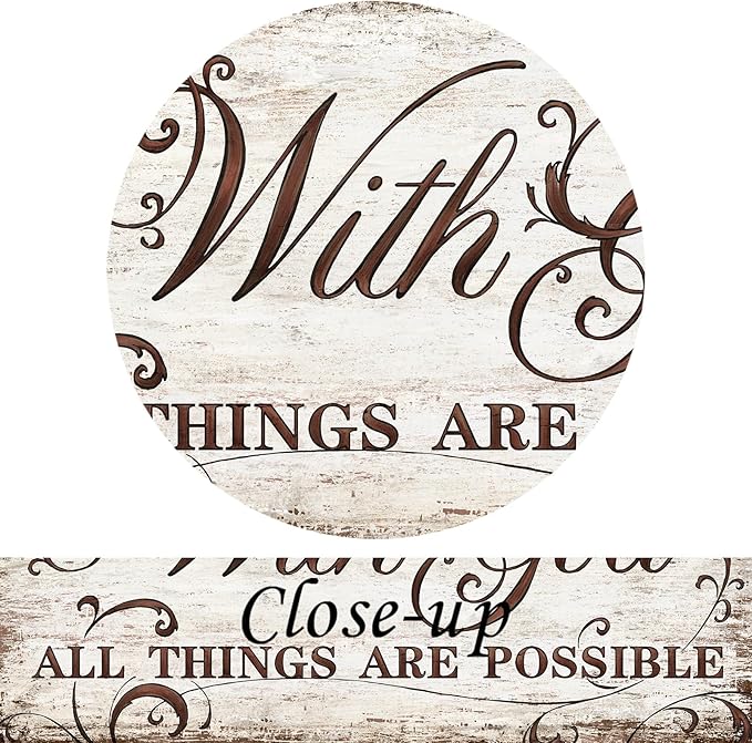 KREATIVE ARTS With God All Things Are Possible Canvas Wall Art - Vintage Brown Wood Grain Pattern with Flower Design, Bible Verse Print, Rustic Home Office Decor, Christian Gifts, 20x48''