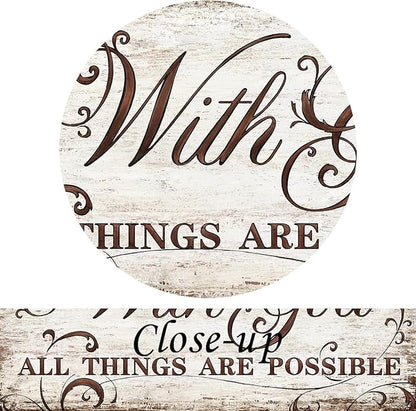 KREATIVE ARTS With God All Things Are Possible Canvas Wall Art - Vintage Brown Wood Grain Pattern with Flower Design, Bible Verse Print, Rustic Home Office Decor, Christian Gifts, 20x48''