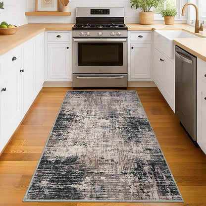 KILOCOCO Abstract Area Rug 3x5 Entryway Rug Washable Kitchen Rugs Non Slip Soft Pinted Entrance Rugs Indoor Mat for Front Door Foyer Farmhouse Living Room Floor Carpet, Black/Brown