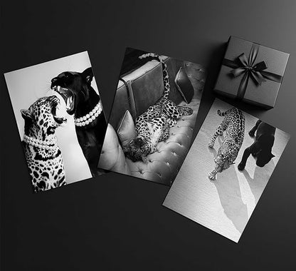 3 Pcs Black and White Cheetah Canvas Wall Art Vintage Trendy Wild Leopard Painting Picture Wall Decor Poster Print Artwork for Bedroom Living Room Apartment Home Decoration (24L x16W-Poster)