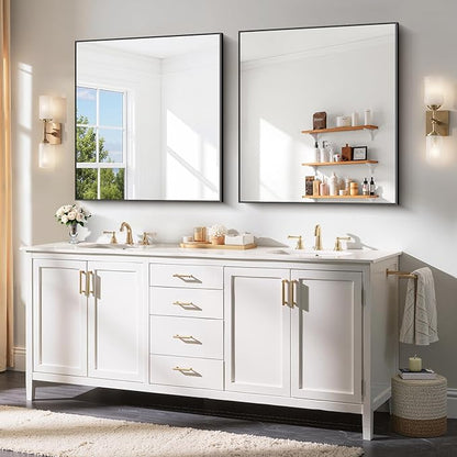 YIROMAN Bathroom Mirror 36"x40", Matte Black Bathroom Mirror for Over Sink with Aluminum Frame, Rectangular Vanity Mirror with Right Angle, Wall Mirror Hangs Horizontal or Vertical, Shatterproof