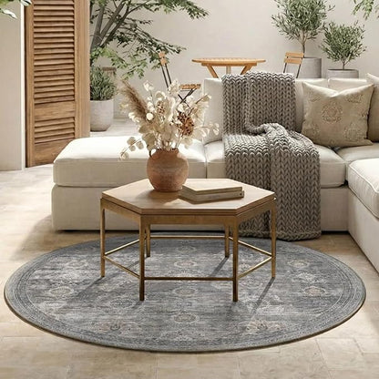 Rugxara 4ft Circle Rug, Soft Round Rug, Washable Non Slip Boho Area Rug for Living Room, Bedroom, Dining Room, Entryway, Round Rugs for Home, Patio, Office, Kids Room, Coral(Grey/Taupe)