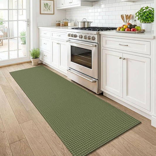 KOZYFLY Cotton 2x6 Washable Runner Rug, Non Slip Runners for Hallway, Woven Entryway Runner, Braided Floor Carpet Runner for Entry, Kitchen, Bedside, Hall, Olive Green/Earthy Green