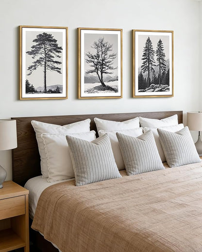 Drsoum Vintage Black Gray Tree Wall Art Framed Antique Retro Forest Prints Modern Rustic Artwork Bedroom Farmhouse Ready to Hang 16x24in Natural Framed