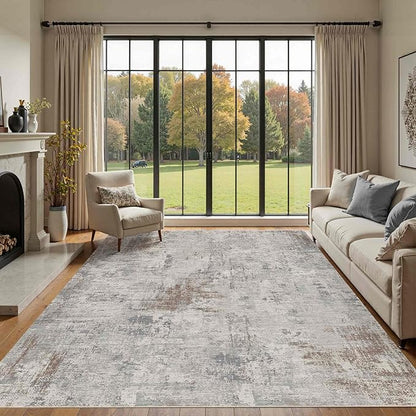 Rugxara 6x9 Washable Area Rug for Living Room, Modern Abstract Large Boho Rugs for Office, Dining Room, Kids Room, Farmhouse, Durable Low Pile Non Slip Carpet for High Traffic Areas,Blue/Beige