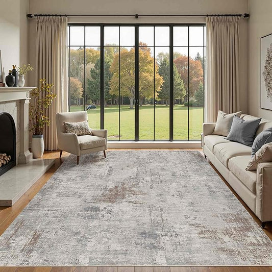 Rugxara 6x9 Washable Area Rug for Living Room, Modern Abstract Large Boho Rugs for Office, Dining Room, Kids Room, Farmhouse, Durable Low Pile Non Slip Carpet for High Traffic Areas,Blue/Beige