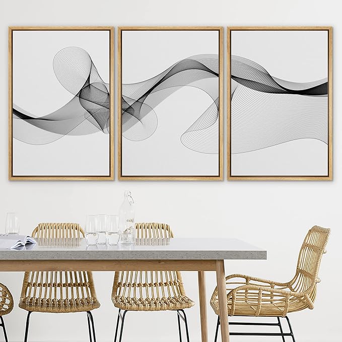 SIGNLEADER Framed Canvas Print Wall Art Curly Black Smoke Ribbons Geometric Shapes Digital Art Modern Art Minimalist Relax/Calm Multicolor Dark for Living Room, Bedroom, Office - 16"x24"x3 Natural