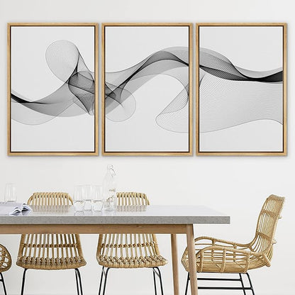 SIGNLEADER Framed Canvas Print Wall Art Curly Black Smoke Ribbons Geometric Shapes Digital Art Modern Art Minimalist Relax/Calm Multicolor Dark for Living Room, Bedroom, Office - 16"x24"x3 Natural