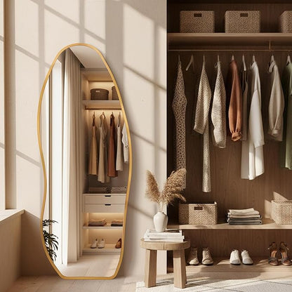 Dorlicecass Mirror Full Length - Irregular Full Body Mirror Standing or Leaning or Wall Hanging 63"x 24" Asymmetrical Aviation Aluminum Alloy Frame Unique for Bedroom, Living Room, Cloakroom, Entryway