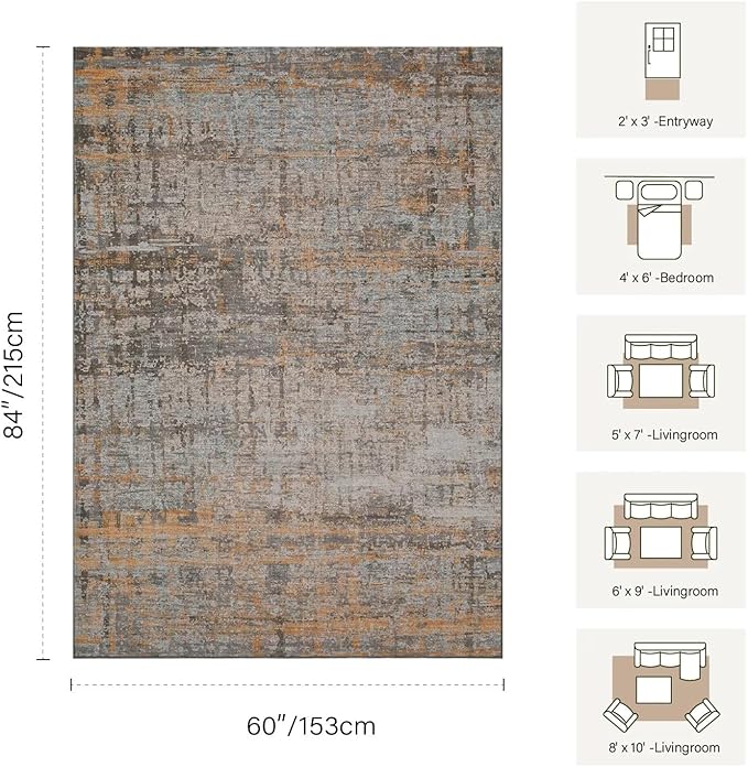 5x7 Area Rugs for Bedroom Living Room,Non-Slip Washable Modern Abstract Rugs for Dining Room, Foldable Thin Indoor Carpet Stain Resistant(Taupe)