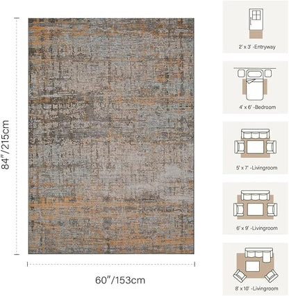 5x7 Area Rugs for Bedroom Living Room,Non-Slip Washable Modern Abstract Rugs for Dining Room, Foldable Thin Indoor Carpet Stain Resistant(Taupe)