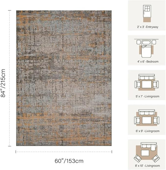 5x7 Area Rugs for Bedroom Living Room,Non-Slip Washable Modern Abstract Rugs for Dining Room, Foldable Thin Indoor Carpet Stain Resistant(Taupe)