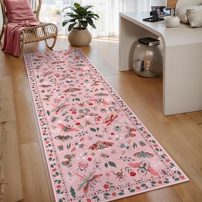 Lahome Insect Washable Runner Rug, 2x6 Kitchen Runners for Hallways 6 Feet Non Slip, Soft Laundry Room Rug Ultra-Thin Long Carpet for Bathroom Bedroom Entryway Vionnet, Pink
