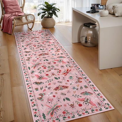 Lahome Insect Washable Runner Rug, 2x6 Kitchen Runners for Hallways 6 Feet Non Slip, Soft Laundry Room Rug Ultra-Thin Long Carpet for Bathroom Bedroom Entryway Vionnet, Pink