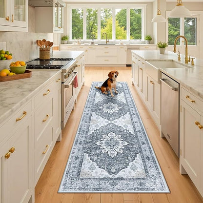 RELEANY Area Rugs 2'6"x8' Runner Rug Non Slip Washable for Kitchen Hallway Bedroom Beside Laundry Room Bathroom Rug, Floor Carpet, Light Gray Grey White