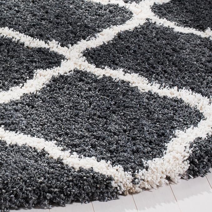 SAFAVIEH Hudson Shag Collection 7' Round Dark Grey/Ivory SGH283G Moroccan Trellis Non-Shedding Living Room Bedroom Dining Room Entryway Plush 2-inch Thick Area Rug