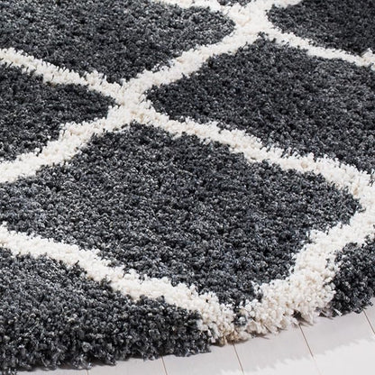 SAFAVIEH Hudson Shag Collection 7' Round Dark Grey/Ivory SGH283G Moroccan Trellis Non-Shedding Living Room Bedroom Dining Room Entryway Plush 2-inch Thick Area Rug