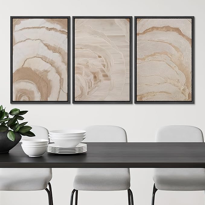 SIGNLEADER Framed Canvas Print Wall Art Set Beige Abstract Wave Neutral Illustrations Minimal Decorative Bohemian Nordic for Living Room, Bedroom, Office - 16"x24"x3 BLACK