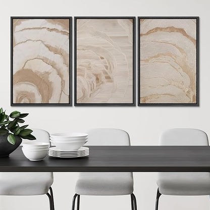 SIGNLEADER Framed Canvas Print Wall Art Set Beige Abstract Wave Neutral Illustrations Minimal Decorative Bohemian Nordic for Living Room, Bedroom, Office - 16"x24"x3 BLACK