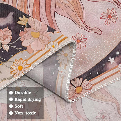Neasow Sun Moon Daisy Tapestry, Boho Aesthetic Floral Wall Art, Pink Hippie Decor for Living Room Bedroom Home, Vertical 60x80 inches