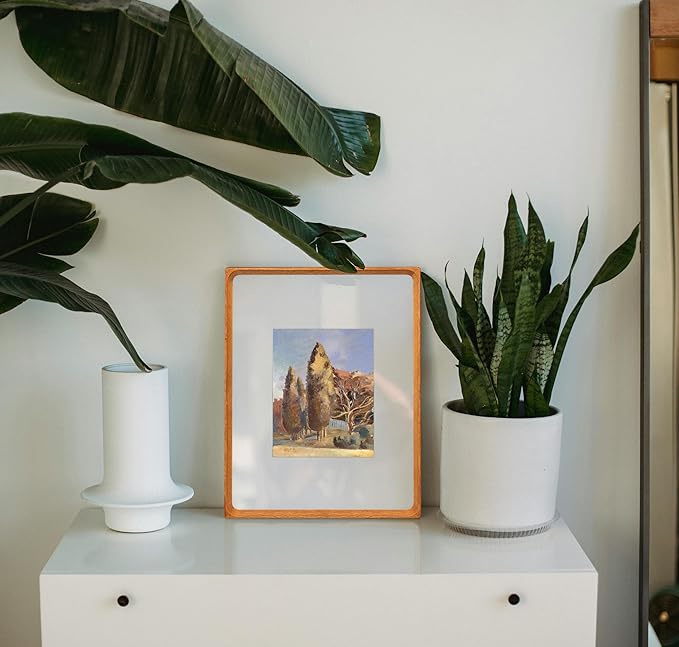 8x10 Picture Frame with Mat for 5x7/6x8, Natural Teak Wood Handcrafted Rounded Corner with Real Glass, Vertical or Horizontal Display Photo Gallery Wall & Tabletop Frame