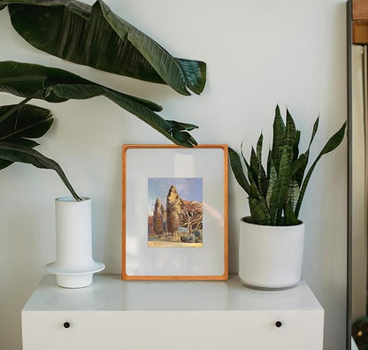 8x10 Picture Frame with Mat for 5x7/6x8, Natural Teak Wood Handcrafted Rounded Corner with Real Glass, Vertical or Horizontal Display Photo Gallery Wall & Tabletop Frame