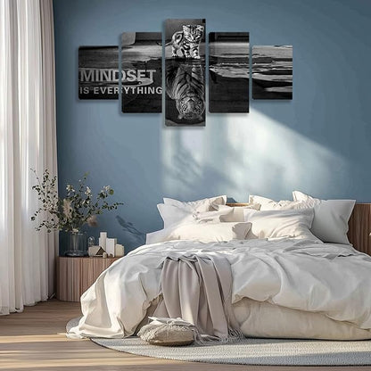 5 Panels Mindset is Everything Motivational Canvas Wall Art Inspirational Entrepreneur Quotes Poster Print Artwork Painting Picture for Framed Home Decoration Living Room office bedroom 70''W x 40''H