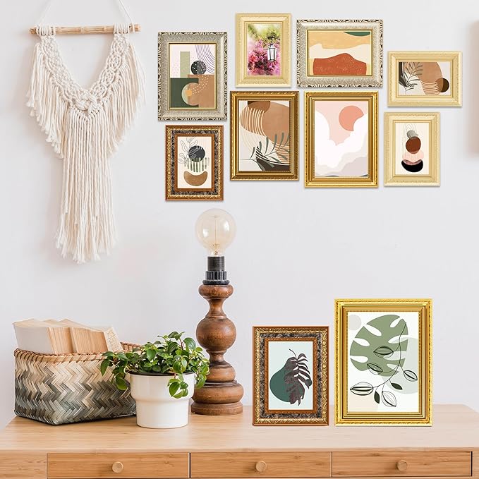 15 Pcs Gold Vintage Picture Frames for Wall or Tabletop Display Ornate French Country Frame Collage with 8x10 5x7 4x6 Frames Set for Gallery Bedroom Living Room