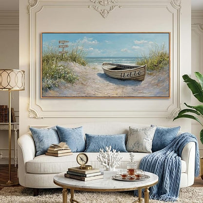 AJAZIKO Coastal Canvas Wall Art Paintings - Beach Wall Pictures for Living Room with and Ocean Themes - Boat Wall Decor and Ocean Wall Art for Home Artwork for Walls 20×40IN