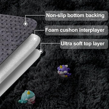 qulint 5x7 Area Rug for Living Room, Soft Shag Fluffy Rug for Bedroom Plush Large Carpet for Nursery, Shaggy Fuzzy Modern Carpet for Boys and Girls Dorm Home Decor (5ft x 7ft, Tie-Dyed Black Grey)
