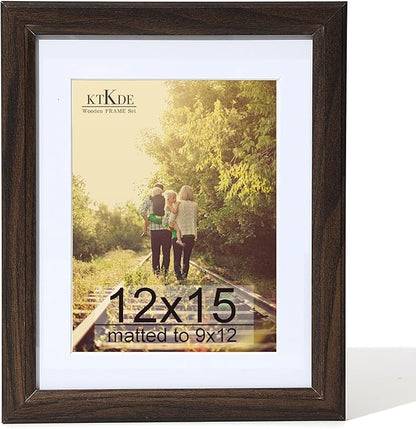 KTKDE 12x15 Picture Frame,Display Pictures 9 x12 with Mat or 12x15 Without, Tempered Glass,15 by 12 Walnut Wooden Frame Wall Gallery Poster Frame best gift