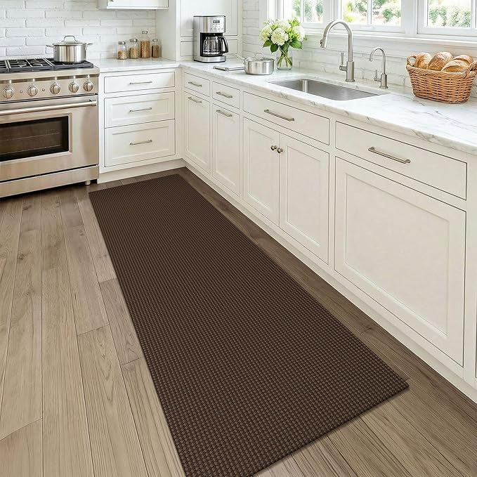 KOZYFLY Woven 2x7 Washable Kitchen Runner Rug, Non Slip Runners for Hallway, Cotton Entryway Runner, Braided Floor Carpet for Entry, Kitchen, Bedside, Hall, Brown/Dark Brown