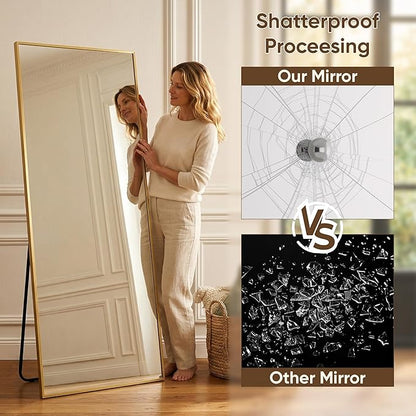 Antok 78''x38'' Full Length Mirror, Shatterproof HD Oversized Floor Mirror with Stand, Aluminum Alloy Frame Leaning Standing or Wall Mounted Mirror for Bedroom Living Room Entryway, Gold