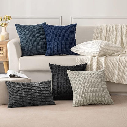 MIULEE Pack of 2 Corduroy Decorative Throw Pillow Covers 18x18 Inch Soft Boho Striped Pillow Covers Modern Farmhouse Home Decor for Sofa Living Room Couch Bed Black