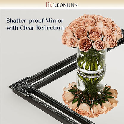 Keonjinn Vintage Mirror for Wall, 20" x 30" Antique Rectangular Black Mirrors with Metal Frame, Baroque Style Decoration for Mantle, Bathroom, Living Room, Fireplace, Bedroom, HD Shatterproof Glass