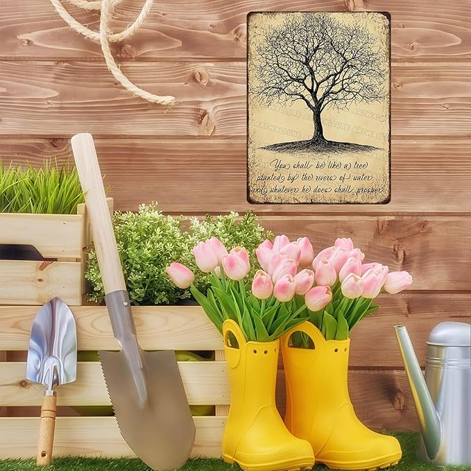 Tree of Life Vintage Metal Sign You Shall Be Like a Tree Retro Wall Art Metal Poster for Bedroom Home Kitchen Living Room 12x16inch